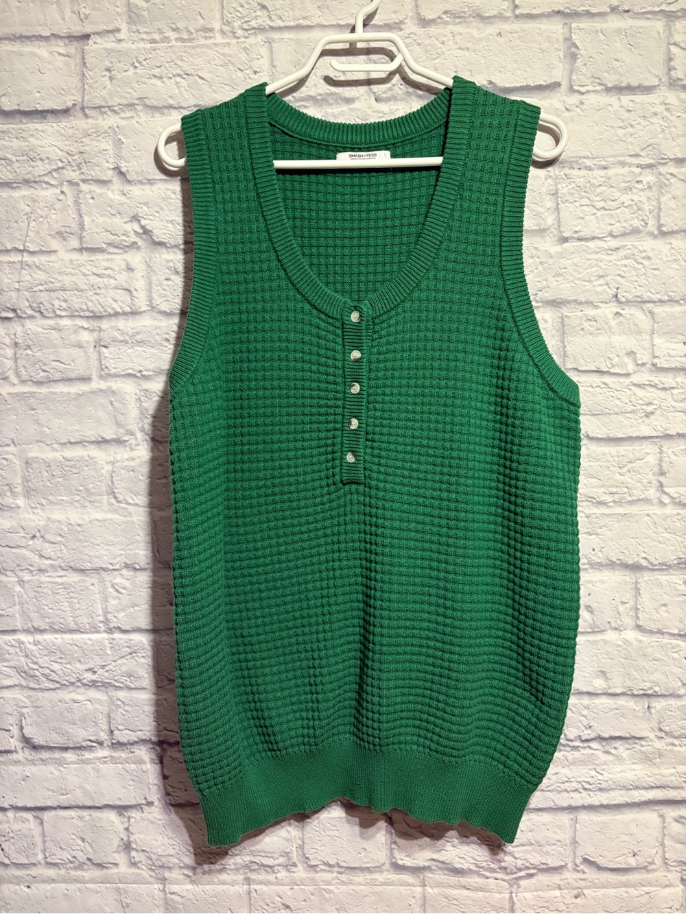 Smash + Tess Green Waffle-Knit Henley Sweater Tank XL-2XL - Picture 2 of 8
